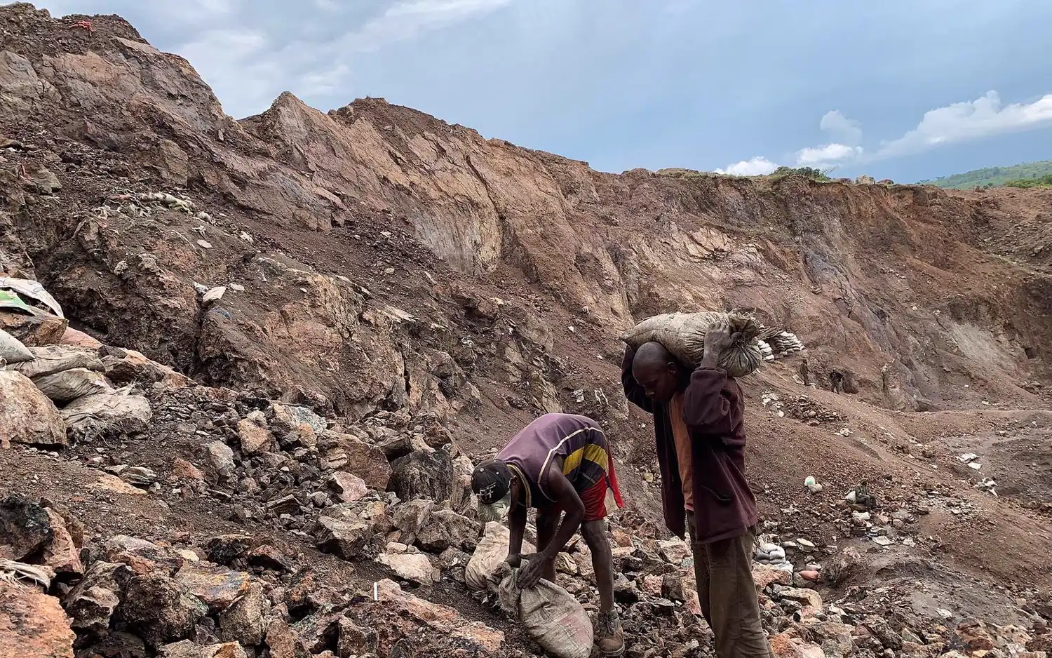 Aerial view at dawn of an open-pit mining operation in the Democratic Republic of Congo